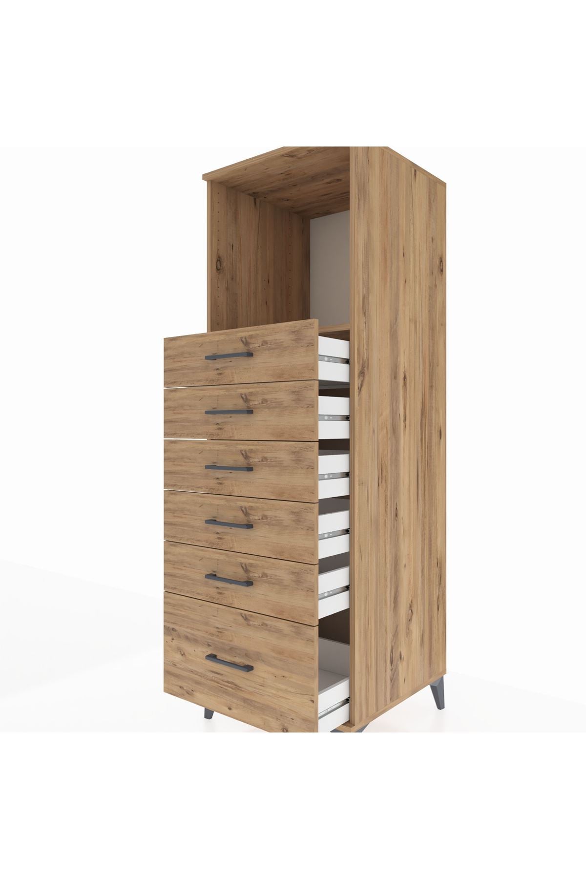 Kronos Dolap Tek Raflı 6 Çekmeceli 60x59x182 Çam-Çam