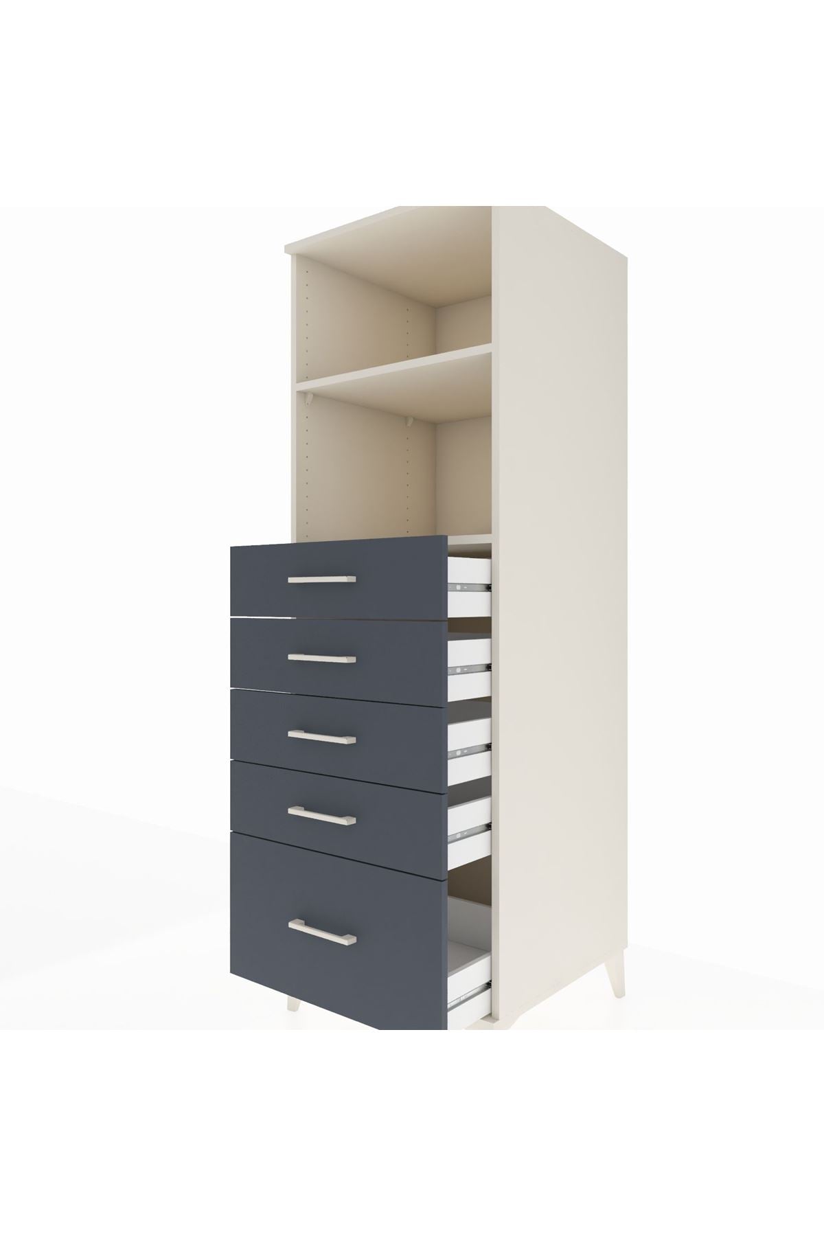 Kronos Dolap 2 Raflı 5 Çekmeceli 60x59x182 Aytaşı-Antrasit