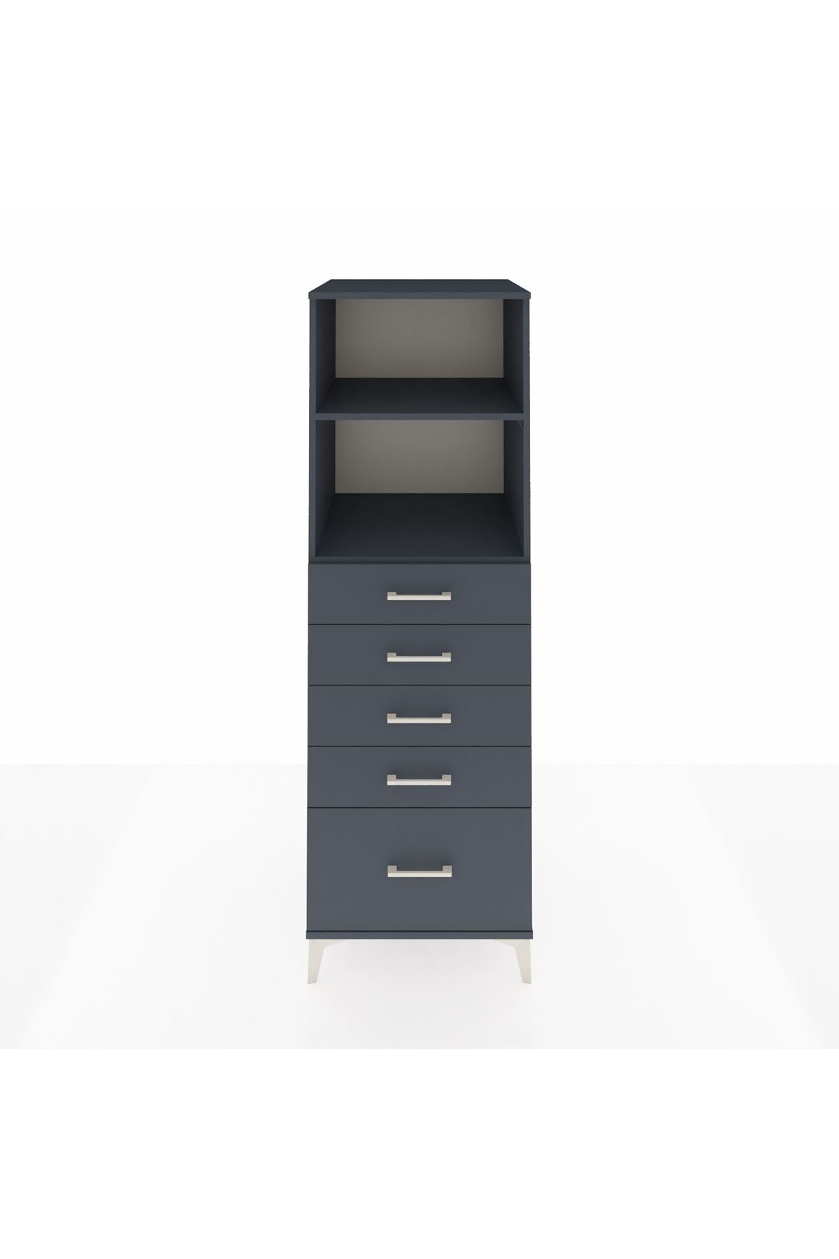 Kronos Dolap 2 Raflı 5 Çekmeceli 60x59x182 Antrasit-Antrasit