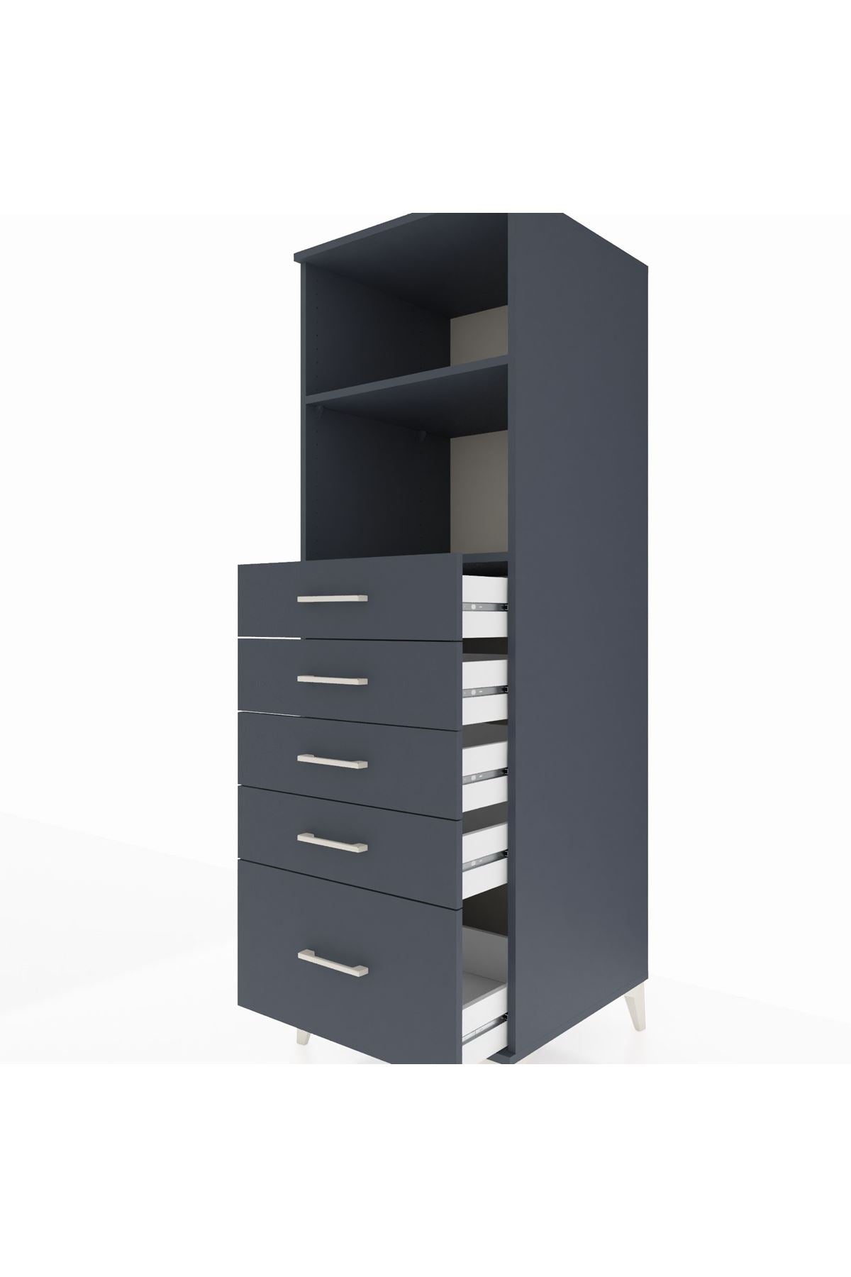 Kronos Dolap 2 Raflı 5 Çekmeceli 60x59x182 Antrasit-Antrasit