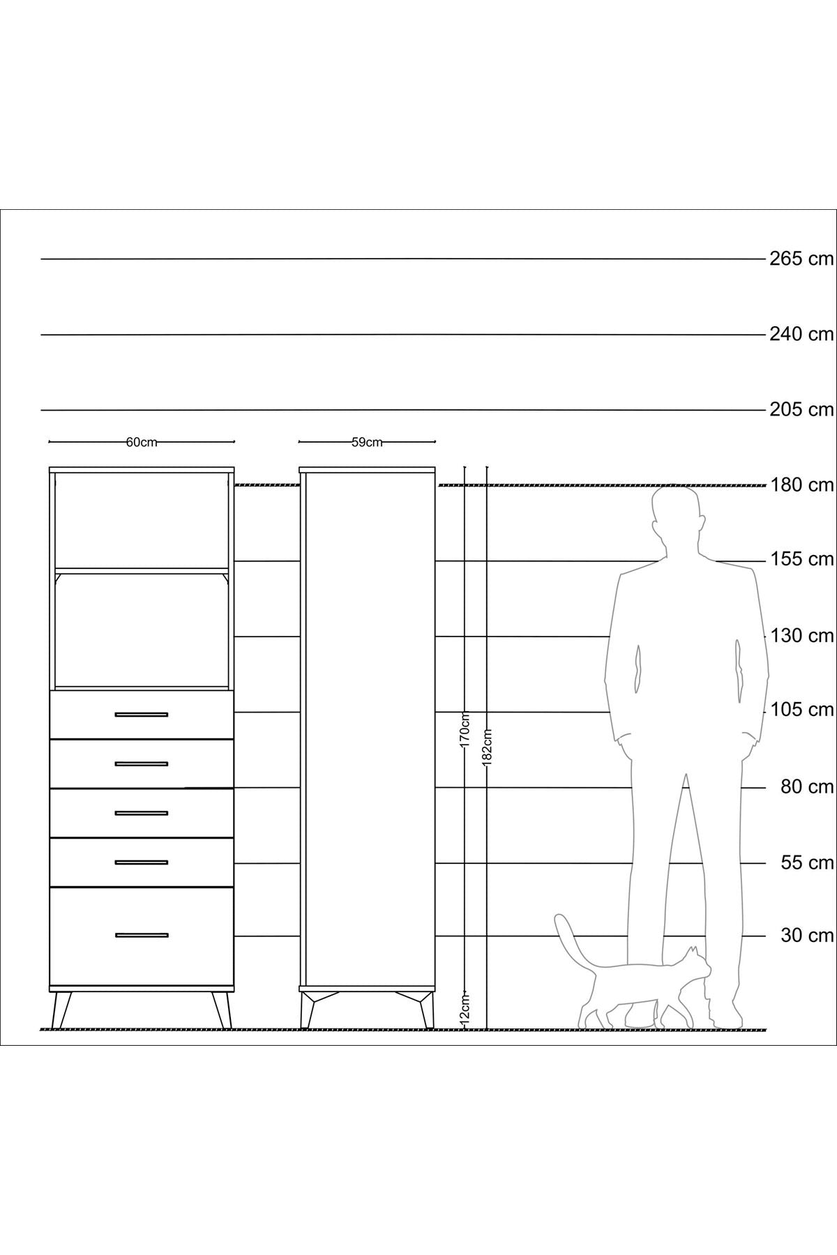 Kronos Dolap 2 Raflı 5 Çekmeceli 60x59x182 Antrasit-Antrasit