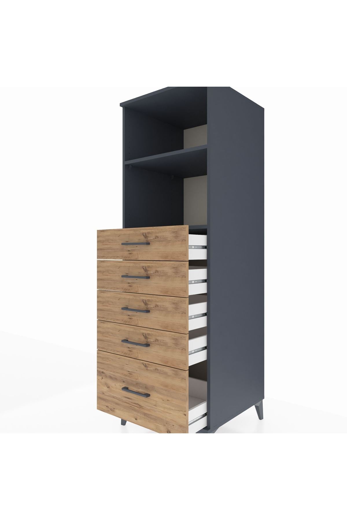 Kronos Dolap 2 Raflı 5 Çekmeceli 60x59x182 Antrasit-Çam