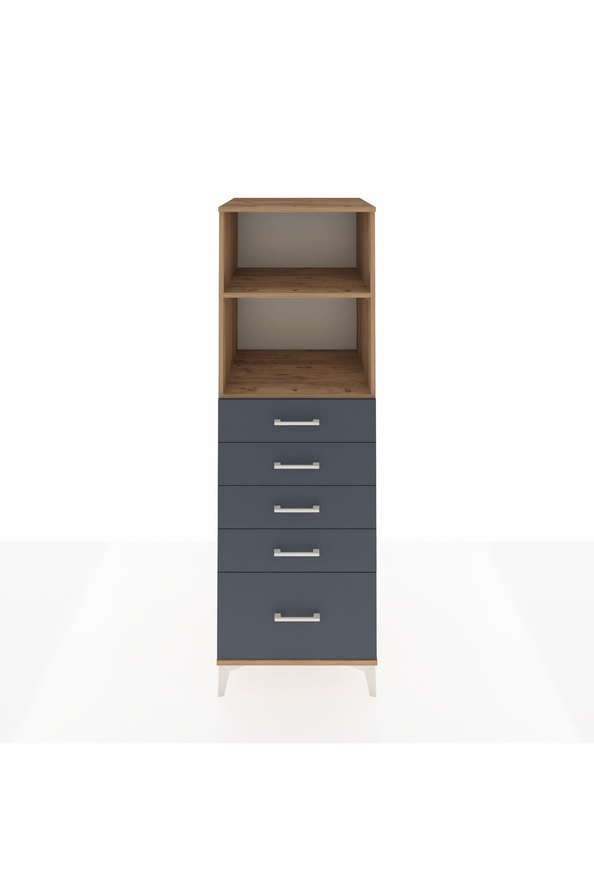 Kronos Dolap 2 Raflı 5 Çekmeceli 60x59x182 Çam-Antrasit