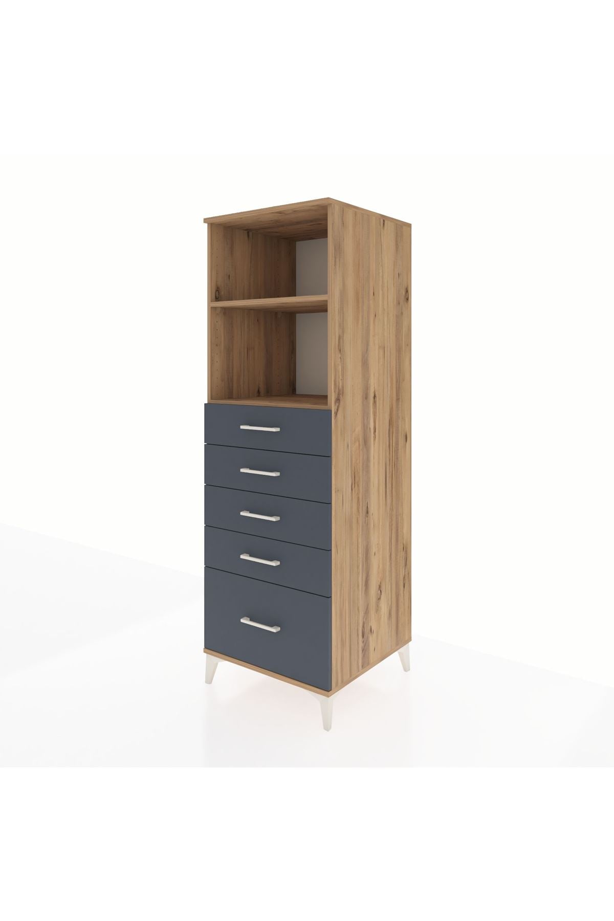 Kronos Dolap 2 Raflı 5 Çekmeceli 60x59x182 Çam-Antrasit