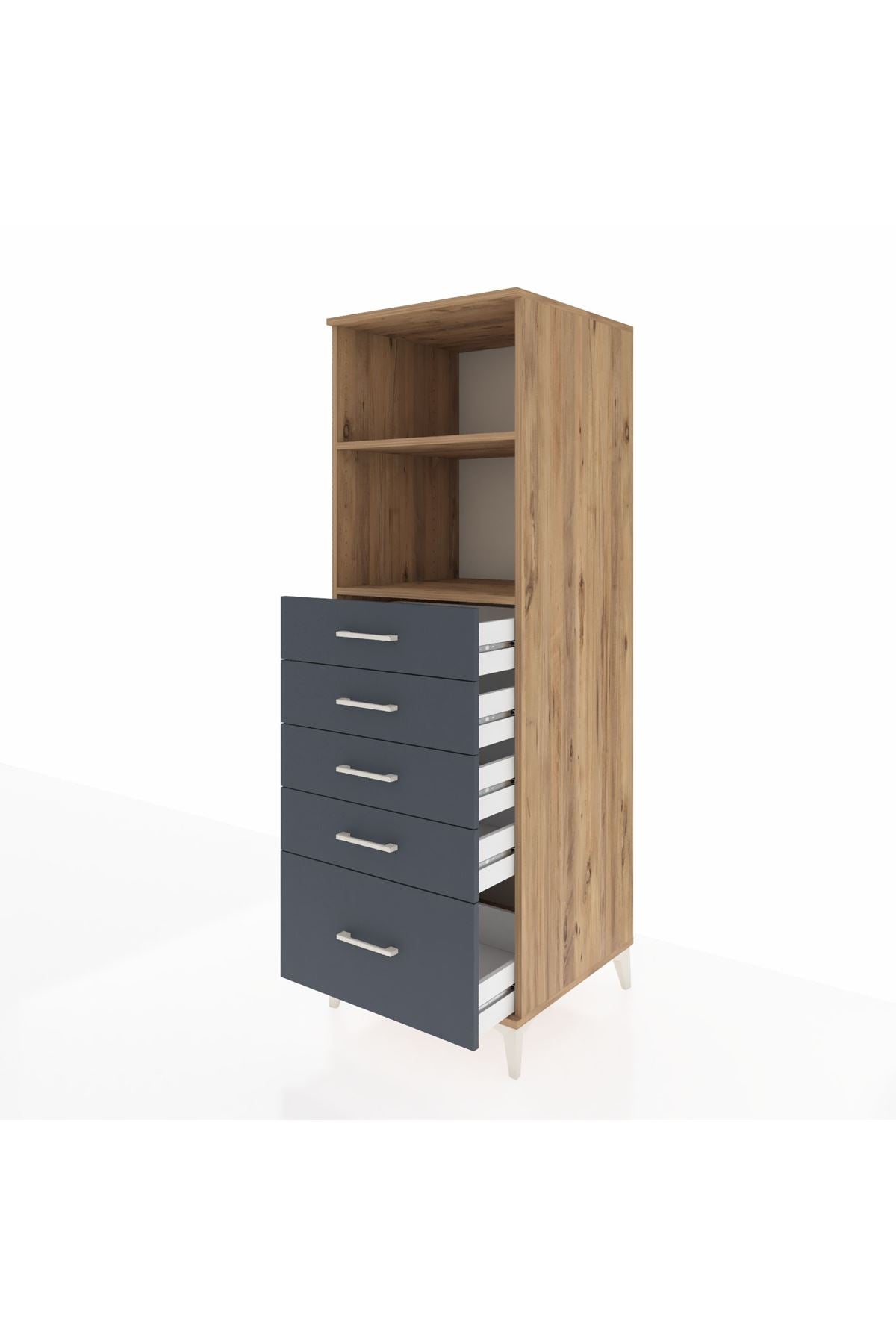 Kronos Dolap 2 Raflı 5 Çekmeceli 60x59x182 Çam-Antrasit