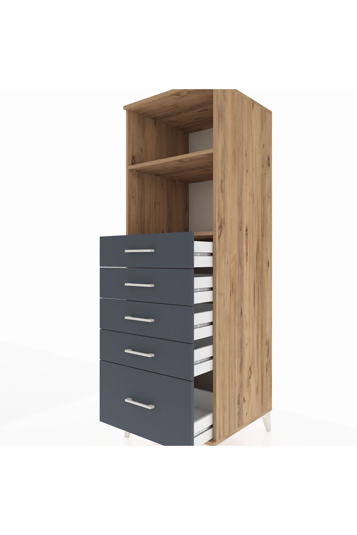 Kronos Dolap 2 Raflı 5 Çekmeceli 60x59x182 Çam-Antrasit
