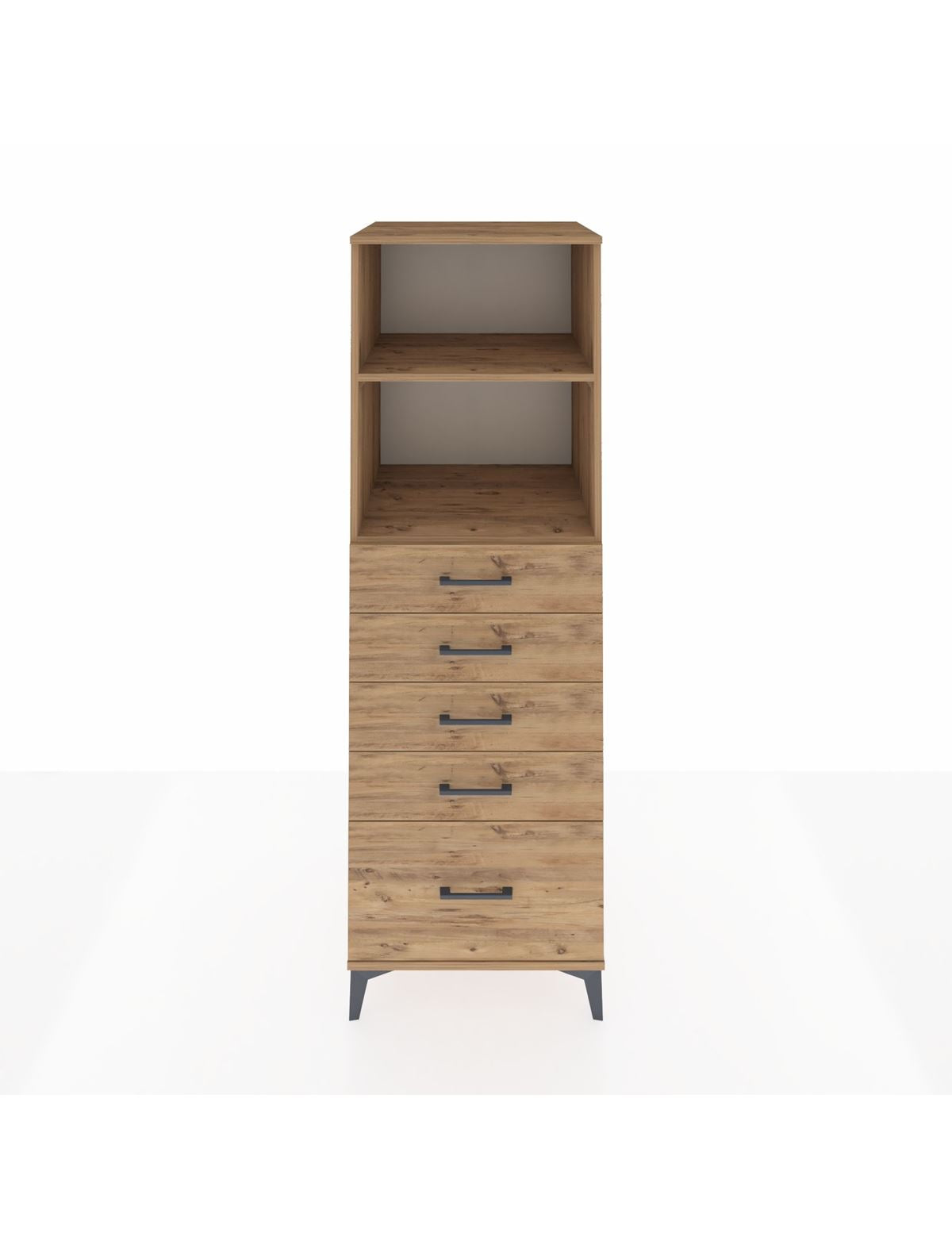 Kronos Dolap 2 Raflı 5 Çekmeceli 60x59x182 Çam-Çam