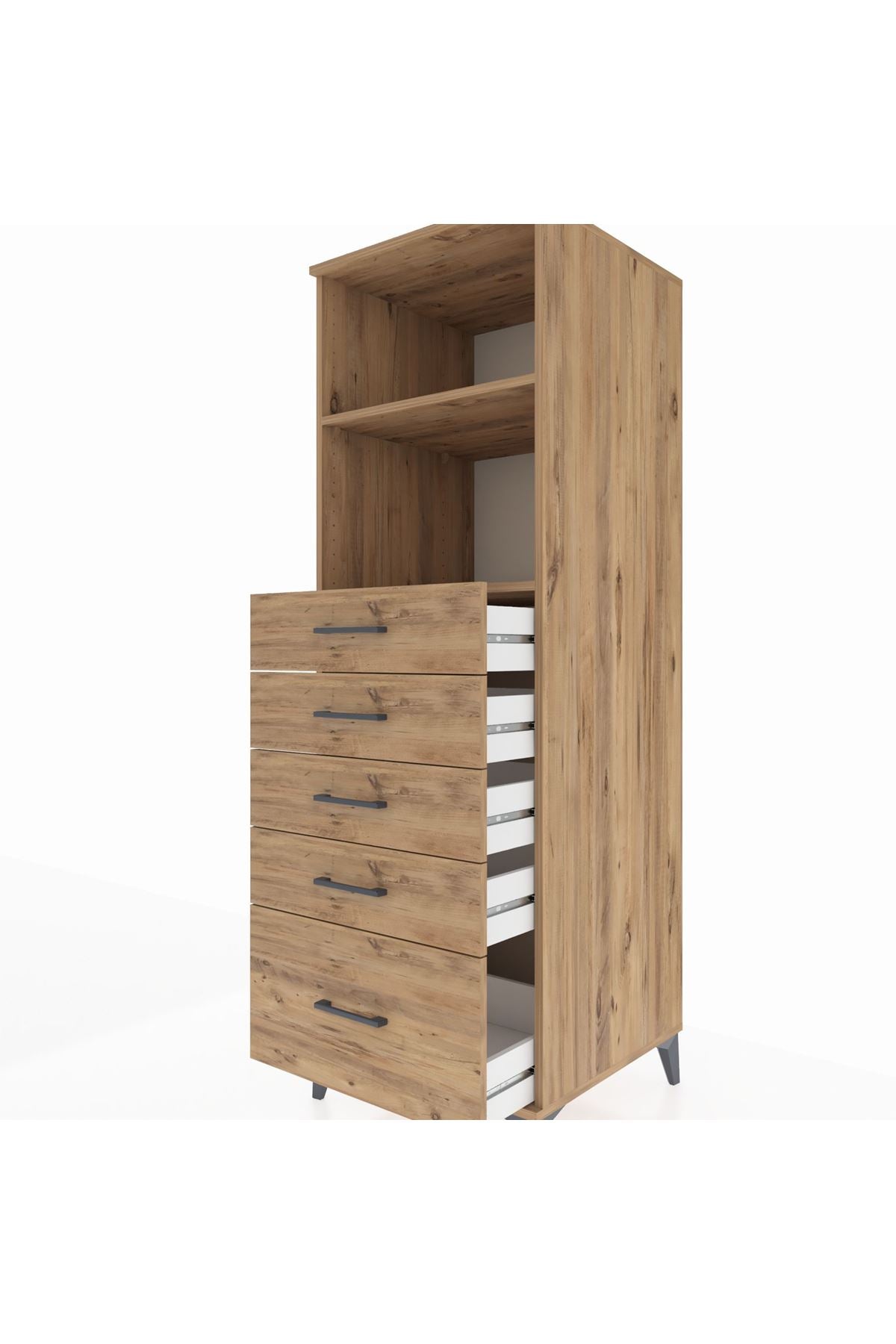 Kronos Dolap 2 Raflı 5 Çekmeceli 60x59x182 Çam-Çam