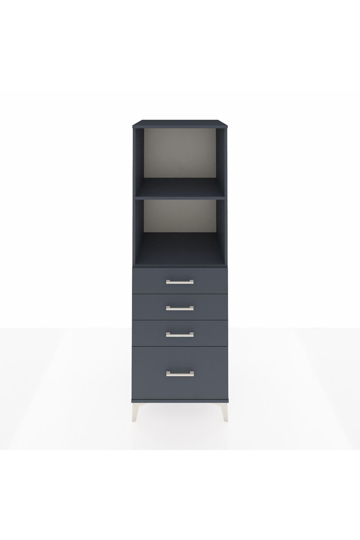 Kronos Dolap 2 Raflı 4 Çekmeceli 60x59x182 Antrasit-Antrasit