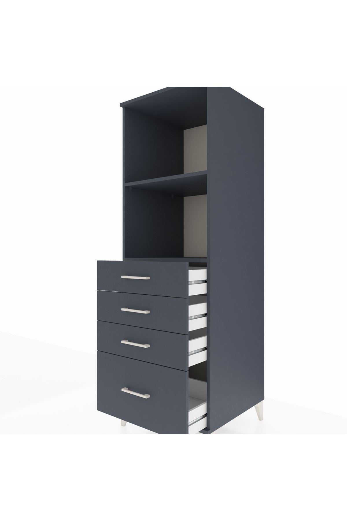 Kronos Dolap 2 Raflı 4 Çekmeceli 60x59x182 Antrasit-Antrasit