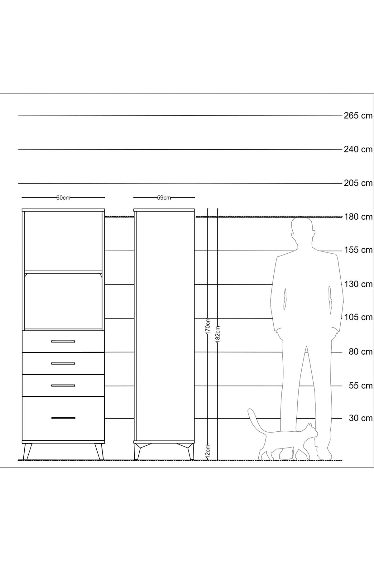 Kronos Dolap 2 Raflı 4 Çekmeceli 60x59x182 Antrasit-Antrasit