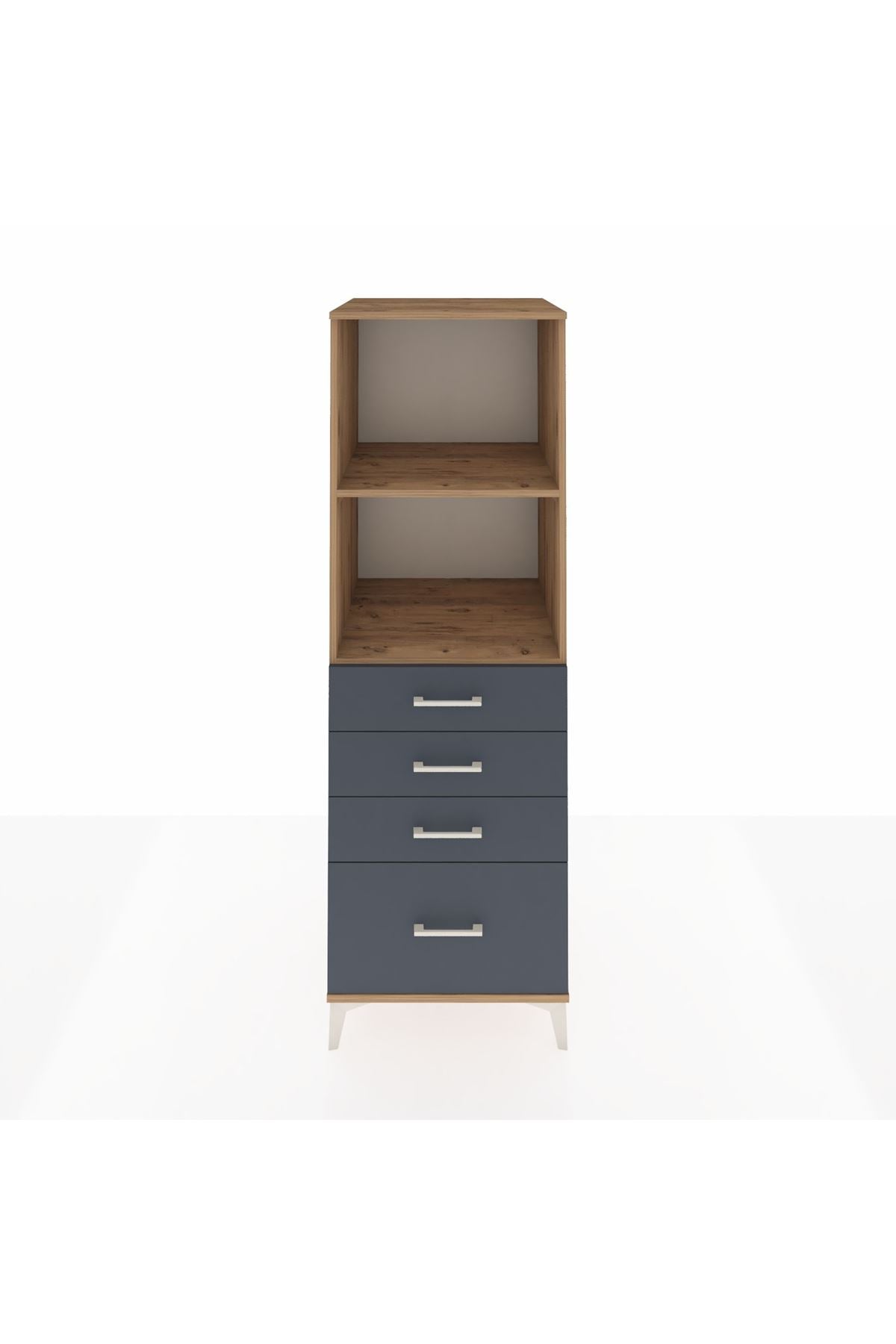 Kronos Dolap 2 Raflı 4 Çekmeceli 60x59x182 Çam-Antrasit