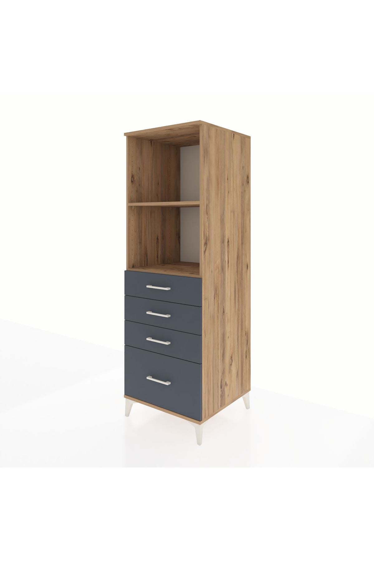 Kronos Dolap 2 Raflı 4 Çekmeceli 60x59x182 Çam-Antrasit