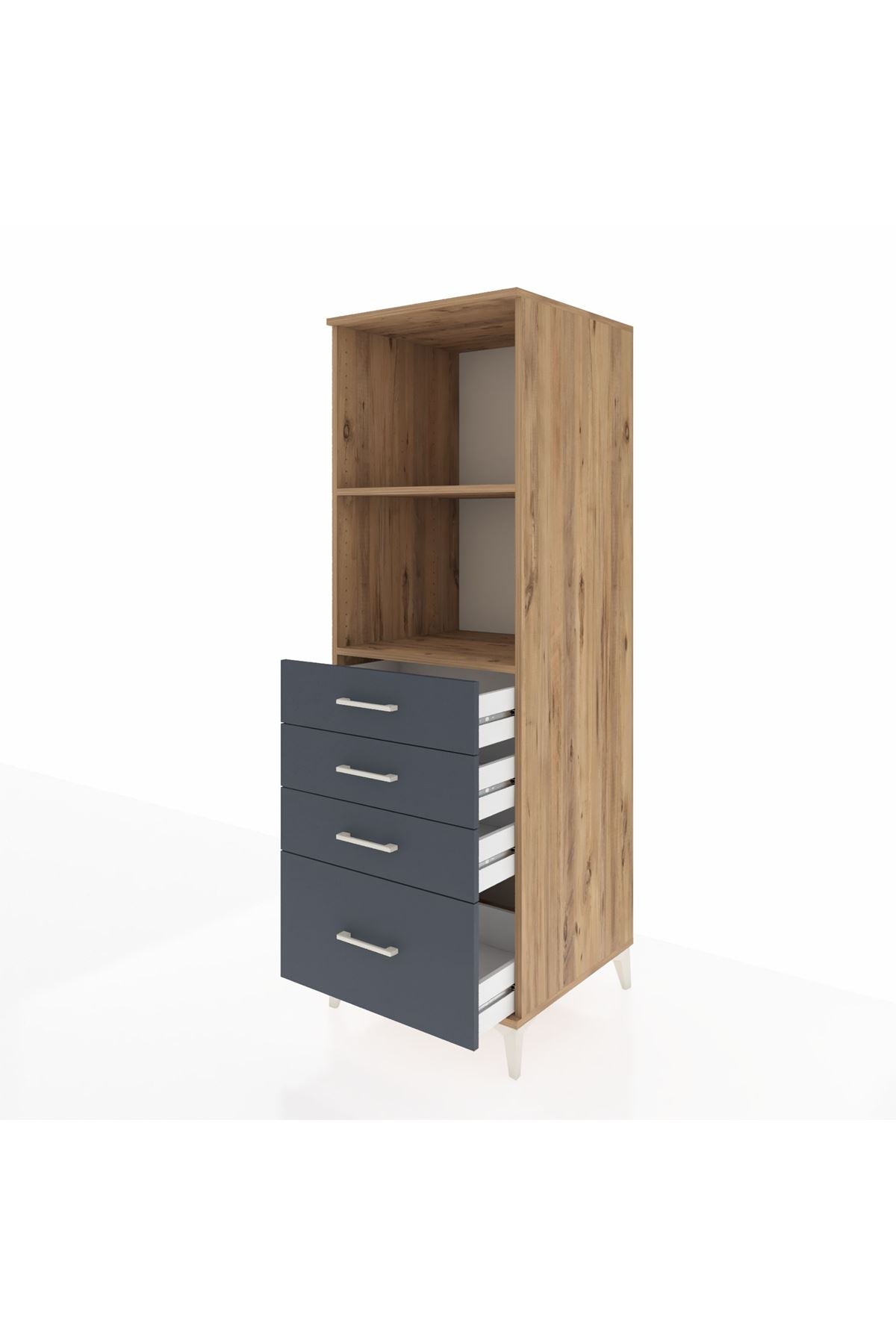 Kronos Dolap 2 Raflı 4 Çekmeceli 60x59x182 Çam-Antrasit