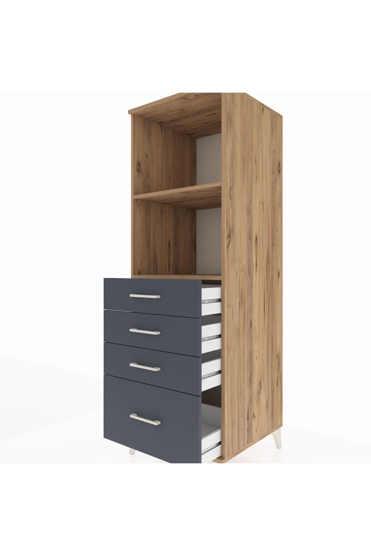 Kronos Dolap 2 Raflı 4 Çekmeceli 60x59x182 Çam-Antrasit