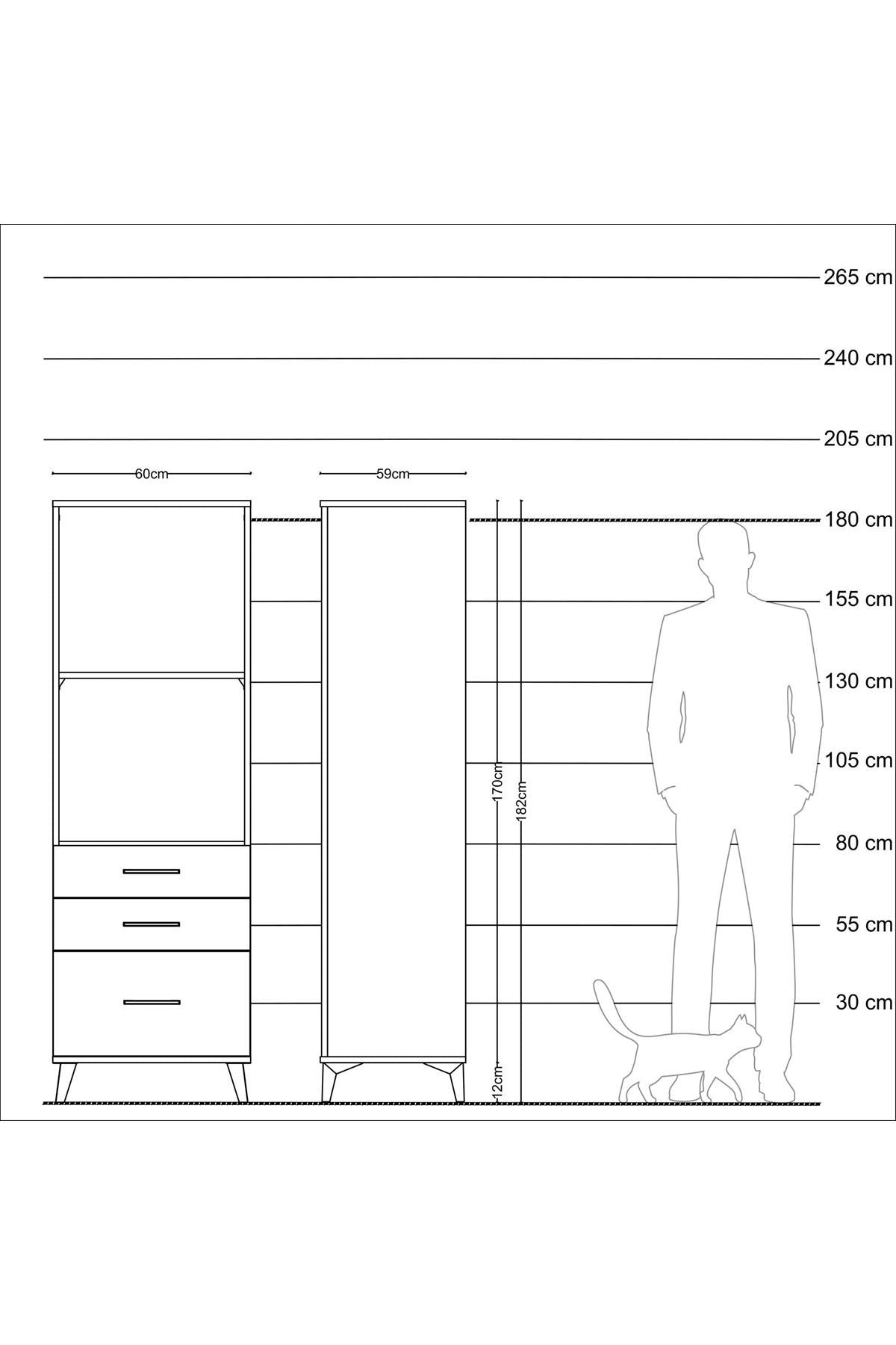 Kronos Dolap 2 Raflı 3 Çekmeceli 60x59x182 Antrasit-Antrasit