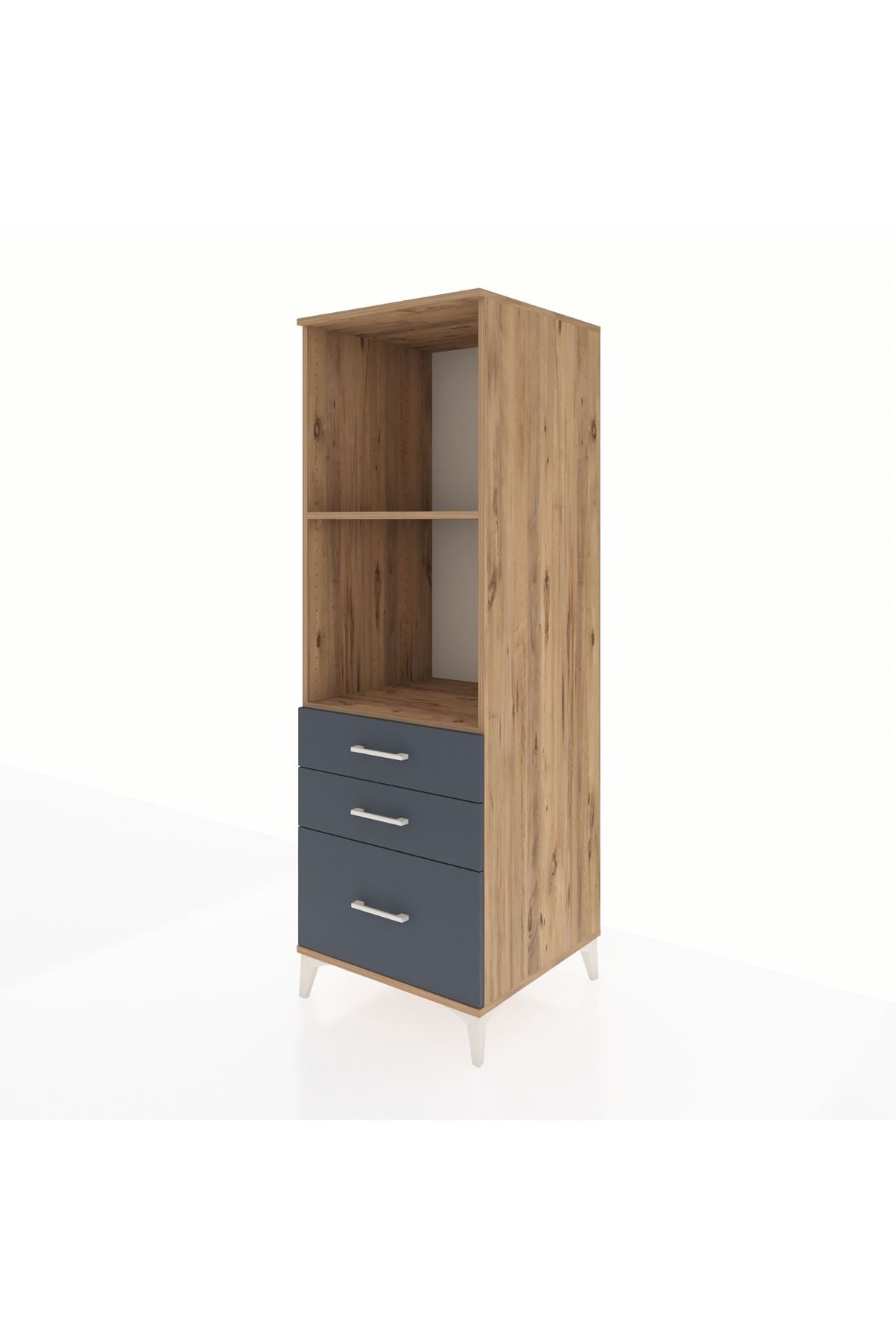 Kronos Dolap 2 Raflı 3 Çekmeceli 60x59x182 Çam-Antrasit