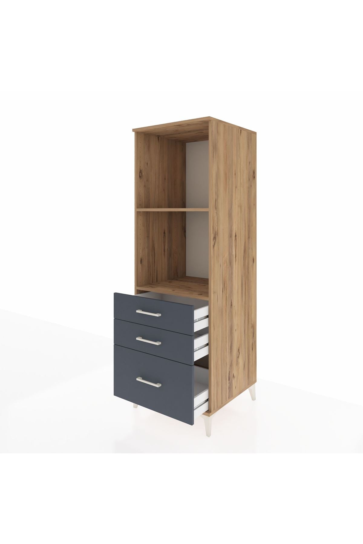 Kronos Dolap 2 Raflı 3 Çekmeceli 60x59x182 Çam-Antrasit