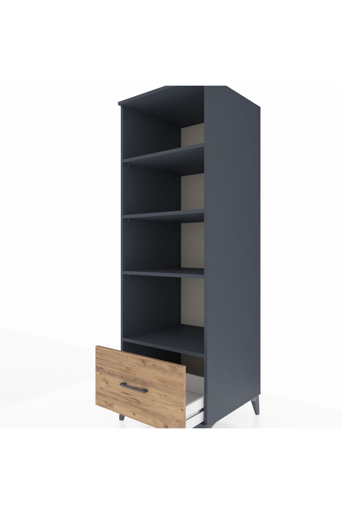 Kronos Dolap 4 Raflı Tek Çekmeceli 60x59x182 Antrasit-Çam