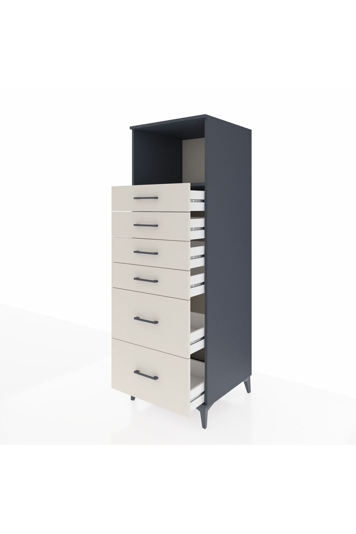 Kronos Dolap Tek Raflı 6 Çekmeceli 60x59x182 Antrasit-Aytaşı