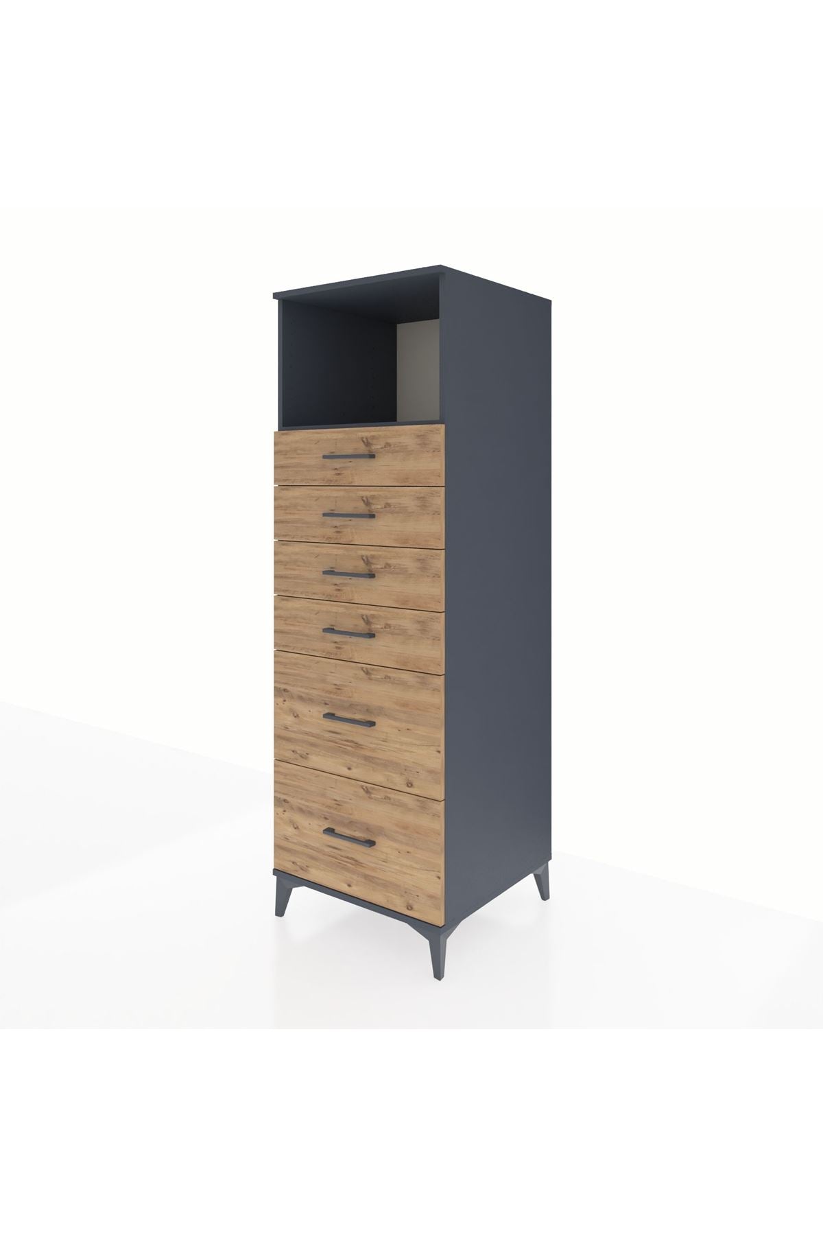 Kronos Dolap Tek Raflı 6 Çekmeceli 60x59x182 Antrasit-Çam