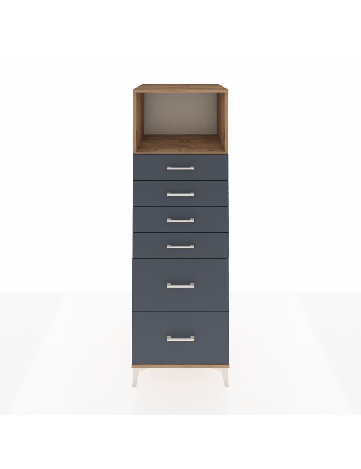 Kronos Dolap Tek Raflı 6 Çekmeceli 60x59x182 Çam-Antrasit