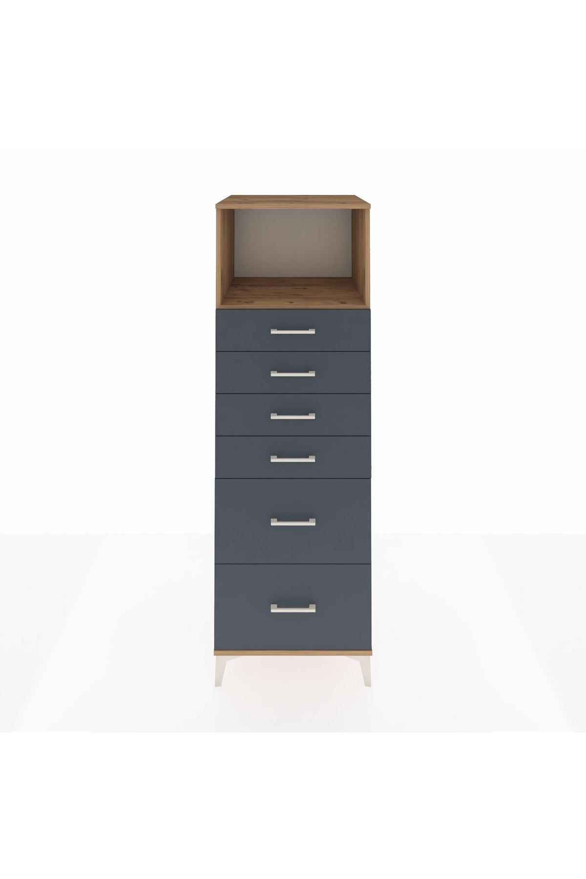 Kronos Dolap Tek Raflı 6 Çekmeceli 60x59x182 Çam-Antrasit