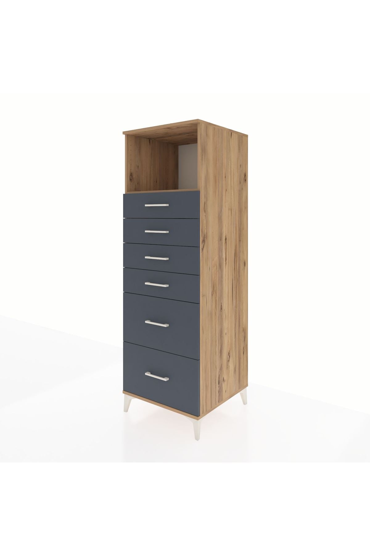 Kronos Dolap Tek Raflı 6 Çekmeceli 60x59x182 Çam-Antrasit