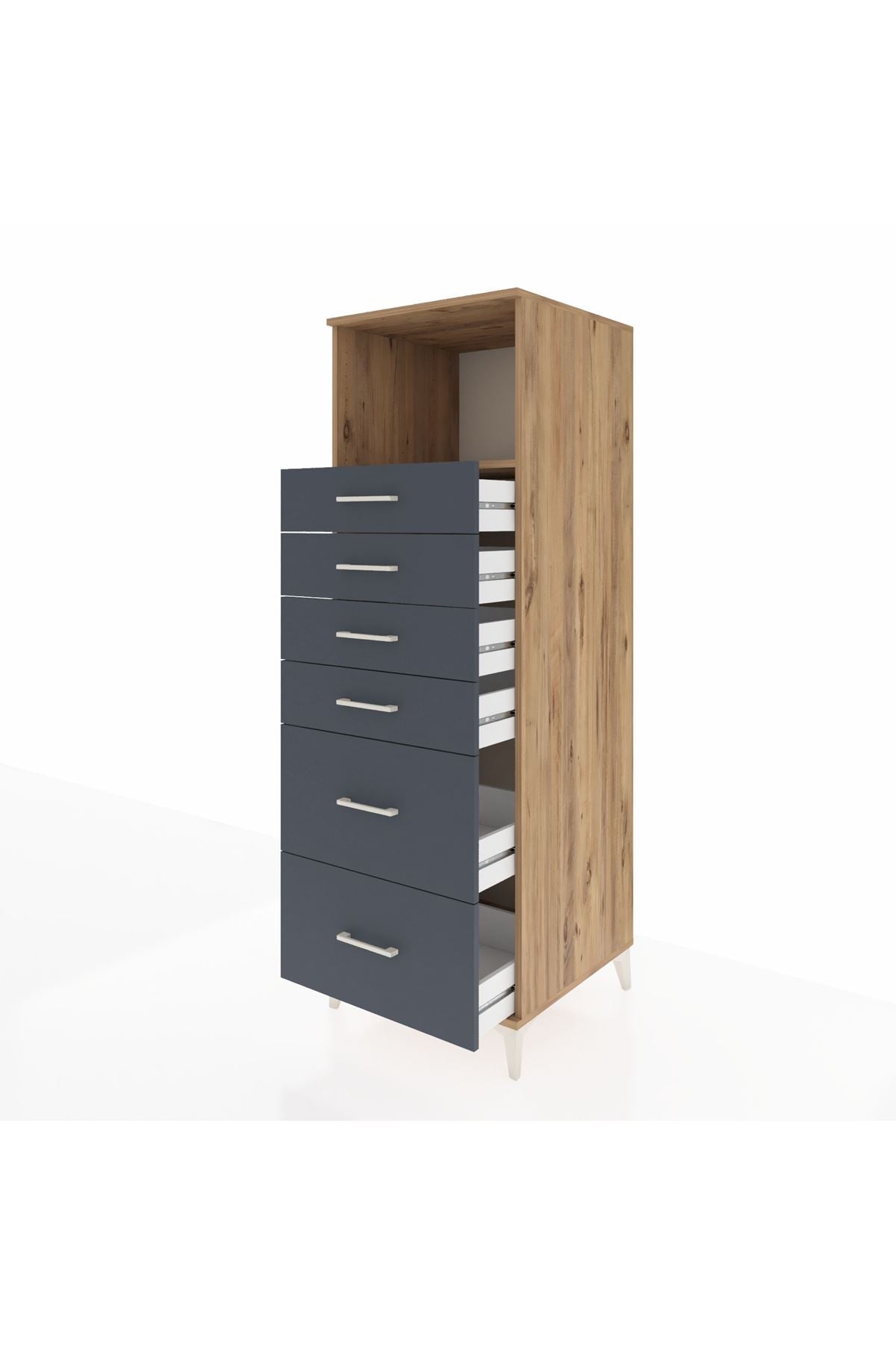 Kronos Dolap Tek Raflı 6 Çekmeceli 60x59x182 Çam-Antrasit