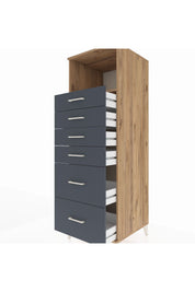 Kronos Dolap Tek Raflı 6 Çekmeceli 60x59x182 Çam-Antrasit