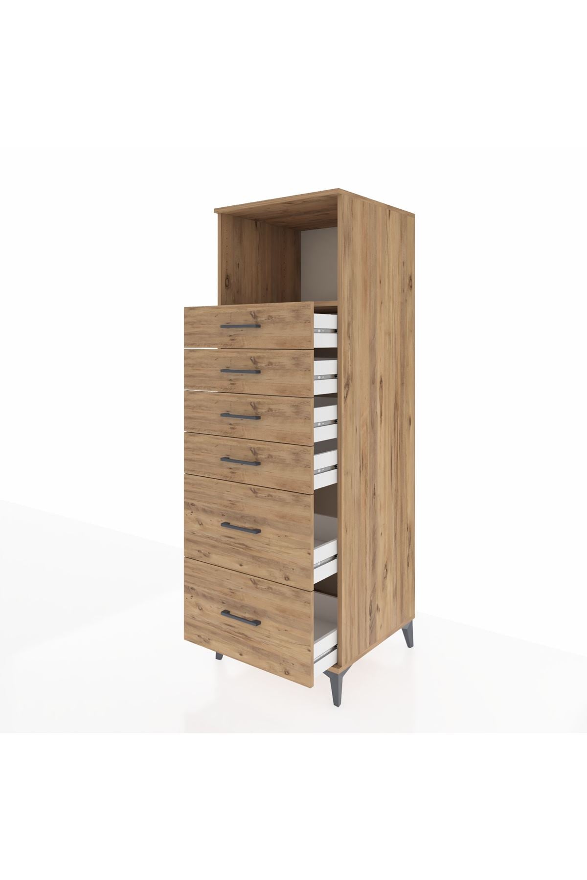 Kronos Dolap Tek Raflı 6 Çekmeceli 60x59x182 Çam-Çam