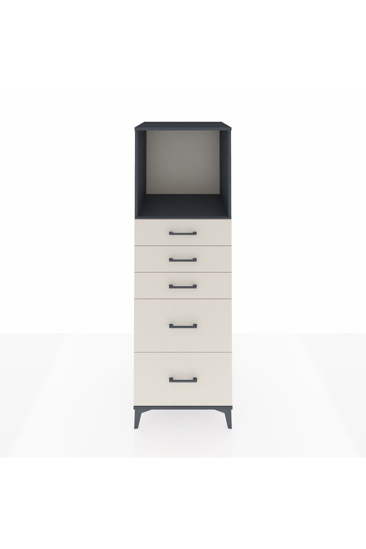 Kronos Dolap Tek Raflı 5 Çekmeceli 60x59x182 Antrasit-Aytaşı