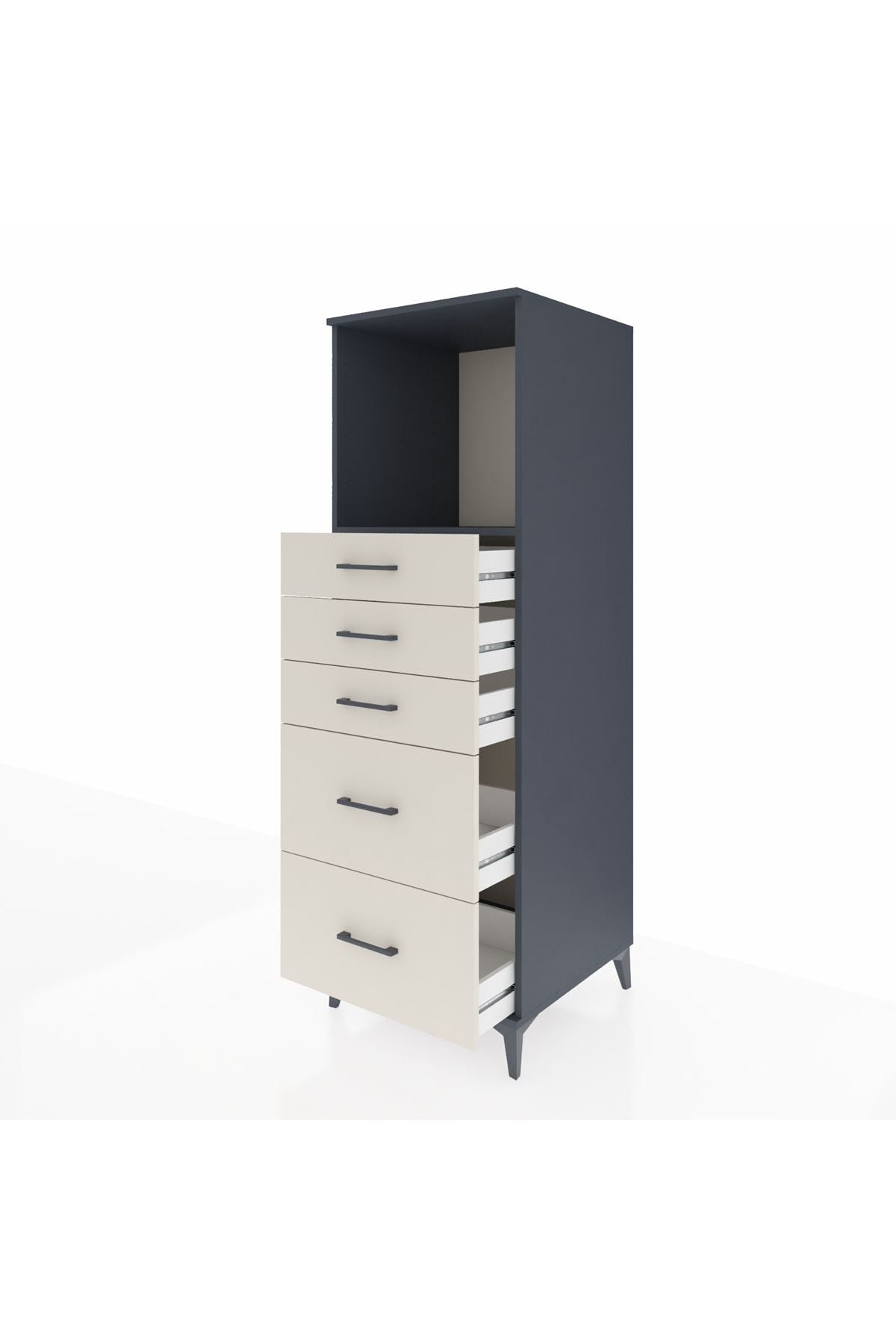 Kronos Dolap Tek Raflı 5 Çekmeceli 60x59x182 Antrasit-Aytaşı