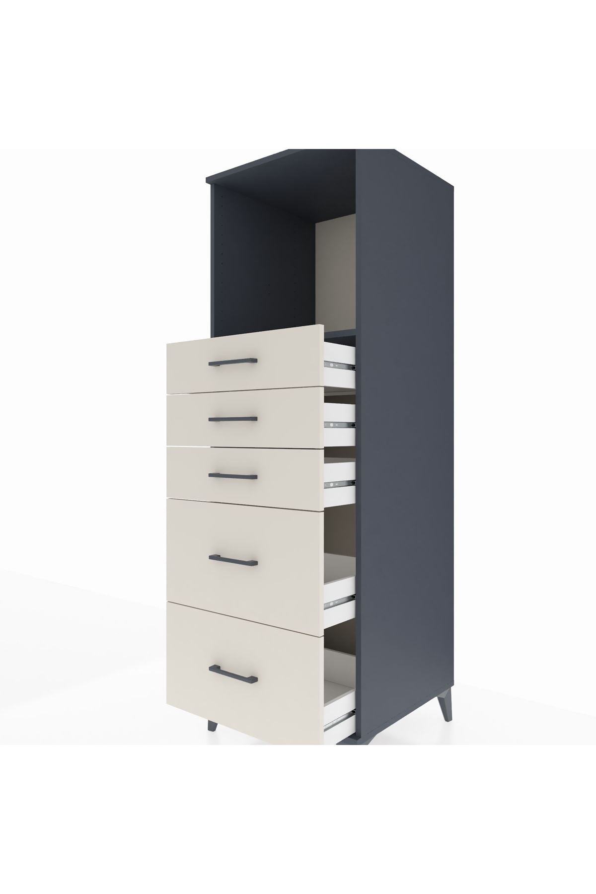 Kronos Dolap Tek Raflı 5 Çekmeceli 60x59x182 Antrasit-Aytaşı