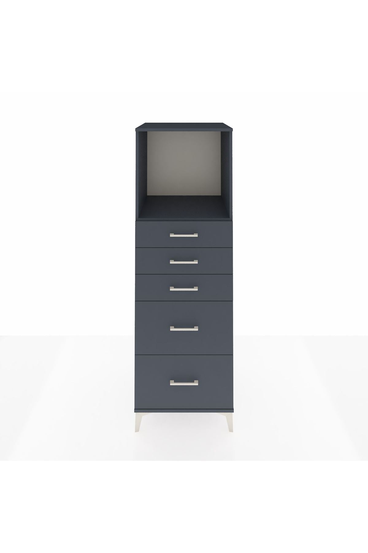 Kronos Dolap Tek Raflı 5 Çekmeceli 60x59x182 Antrasit-Antrasit