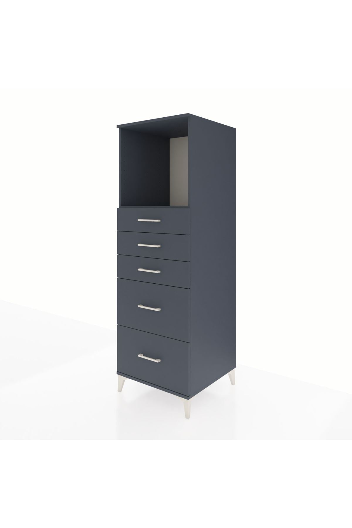 Kronos Dolap Tek Raflı 5 Çekmeceli 60x59x182 Antrasit-Antrasit