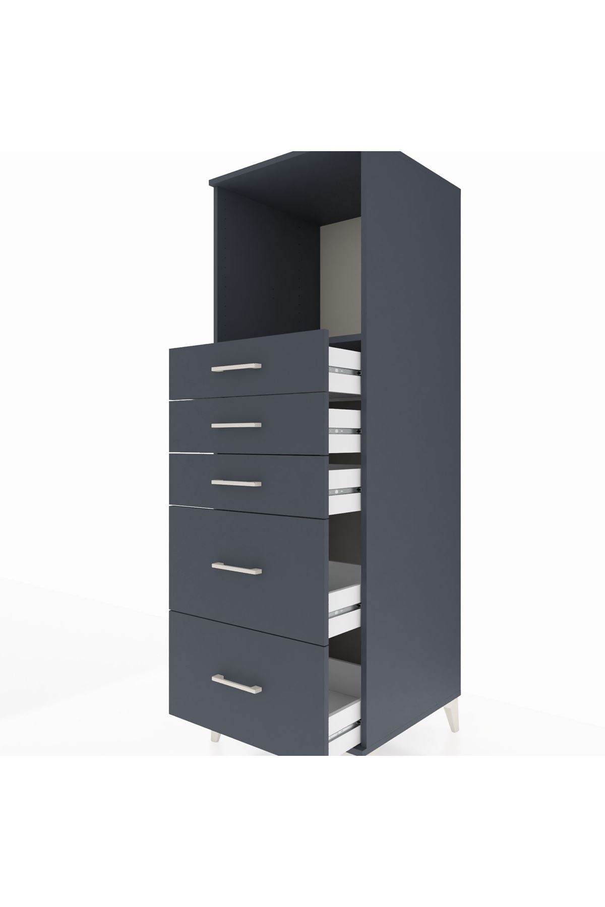 Kronos Dolap Tek Raflı 5 Çekmeceli 60x59x182 Antrasit-Antrasit