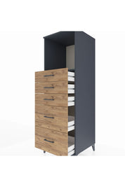 Kronos Dolap Tek Raflı 5 Çekmeceli 60x59x182 Antrasit-Çam