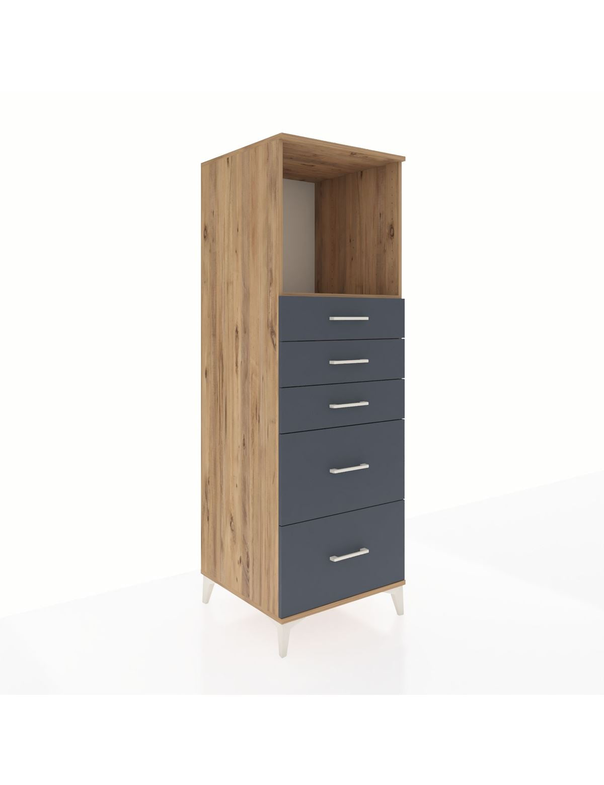 Kronos Dolap Tek Raflı 5 Çekmeceli 60x59x182 Çam-Antrasit