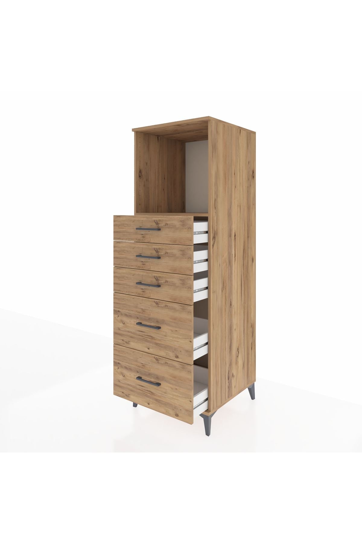Kronos Dolap Tek Raflı 5 Çekmeceli 60x59x182 Çam-Çam