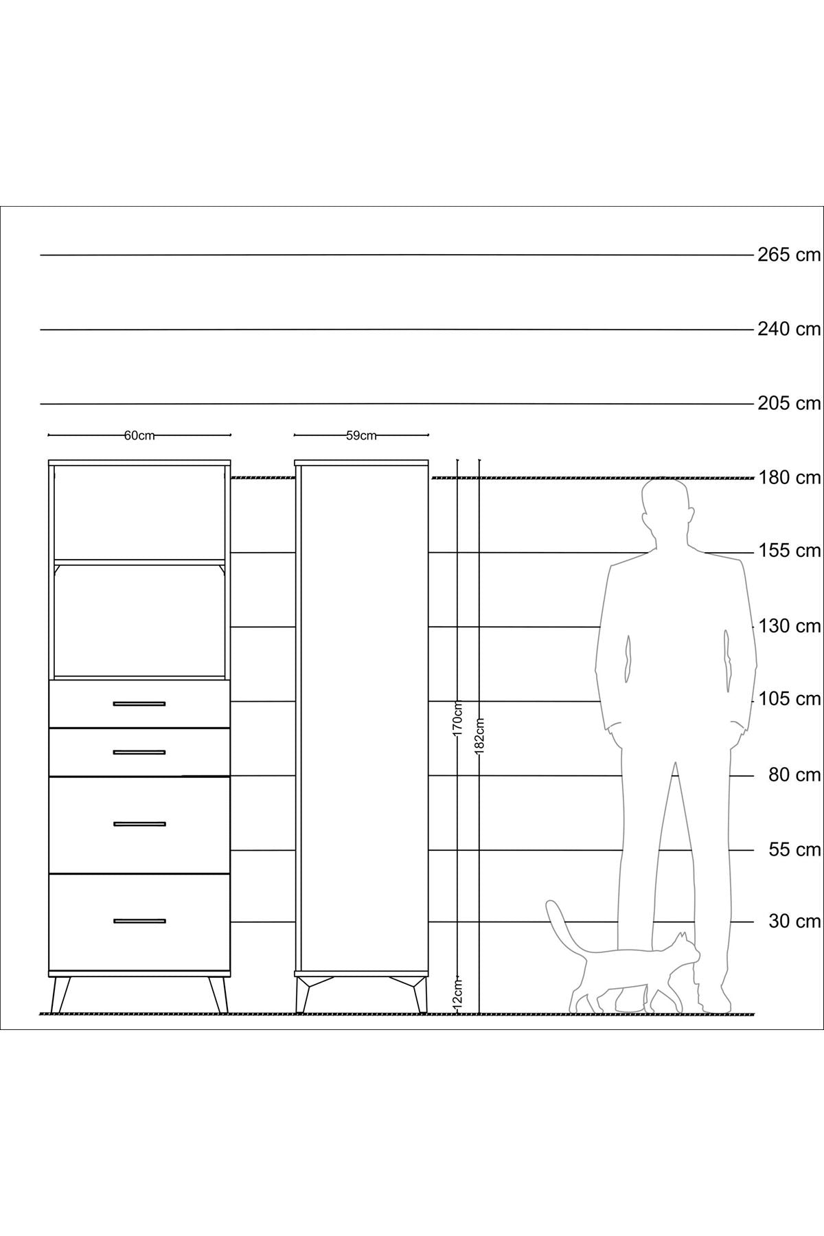 Kronos Dolap 2 Raflı 4 Çekmeceli 60x59x182 Aytaşı-Antrasit