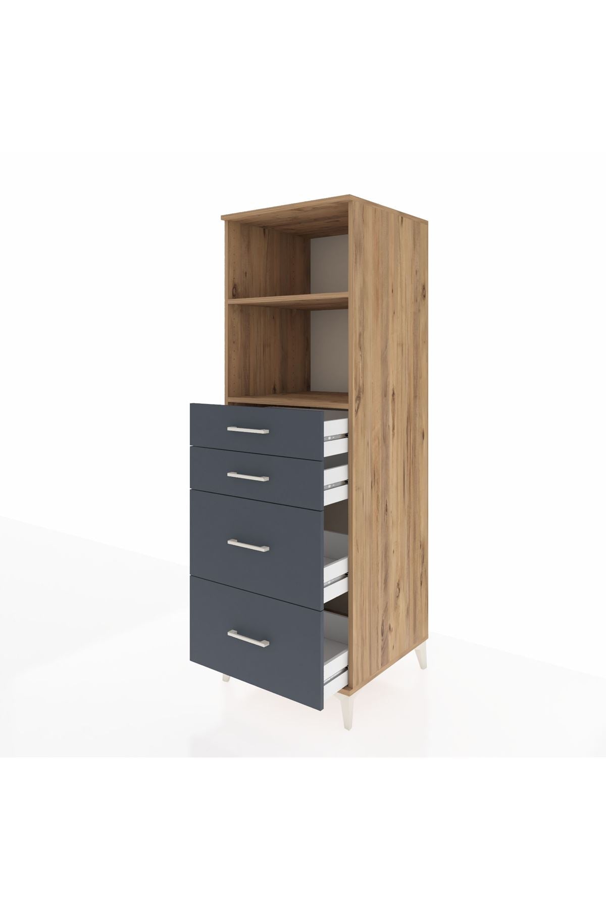 Kronos Dolap 2 Raflı 4 Çekmeceli 60x59x182 Çam-Antrasit