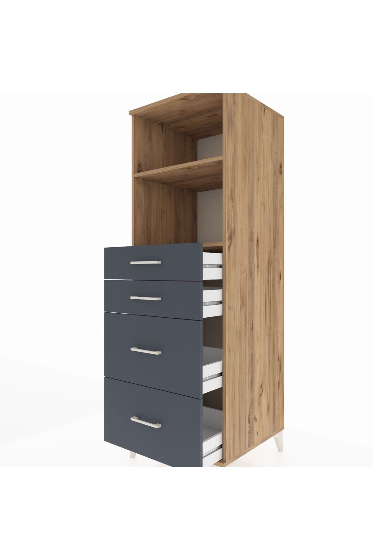 Kronos Dolap 2 Raflı 4 Çekmeceli 60x59x182 Çam-Antrasit