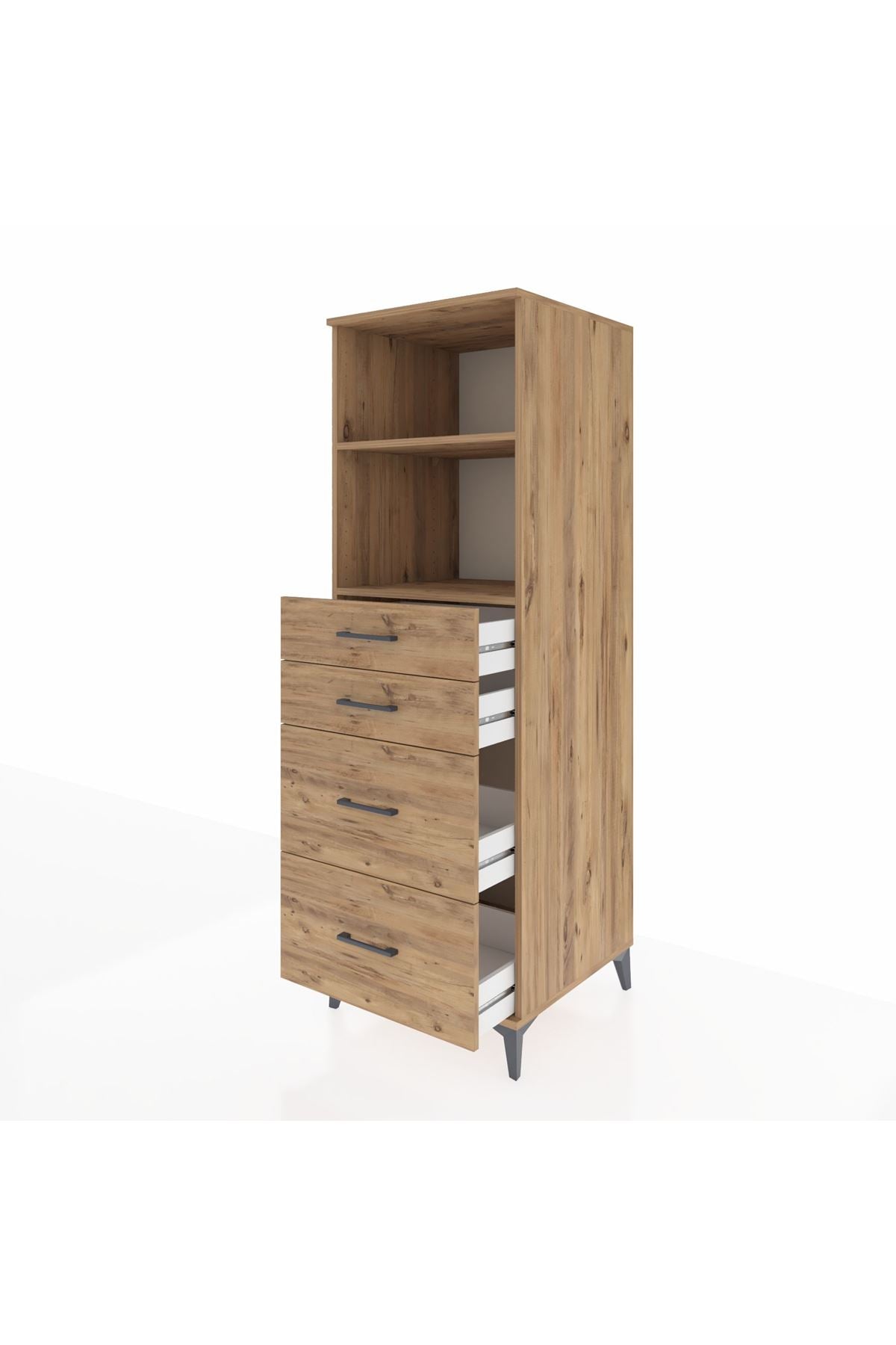 Kronos Dolap 2 Raflı 4 Çekmeceli 60x59x182 Çam-Çam