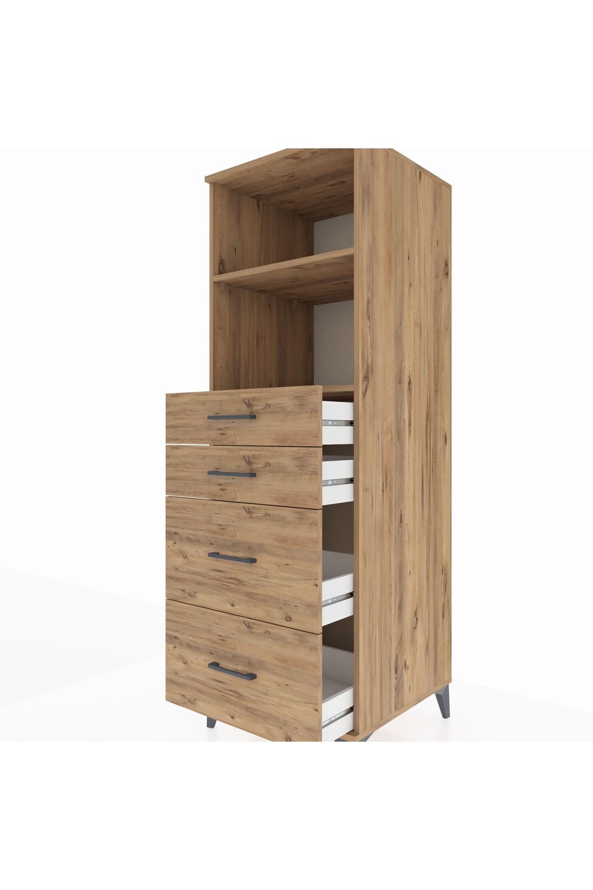 Kronos Dolap 2 Raflı 4 Çekmeceli 60x59x182 Çam-Çam