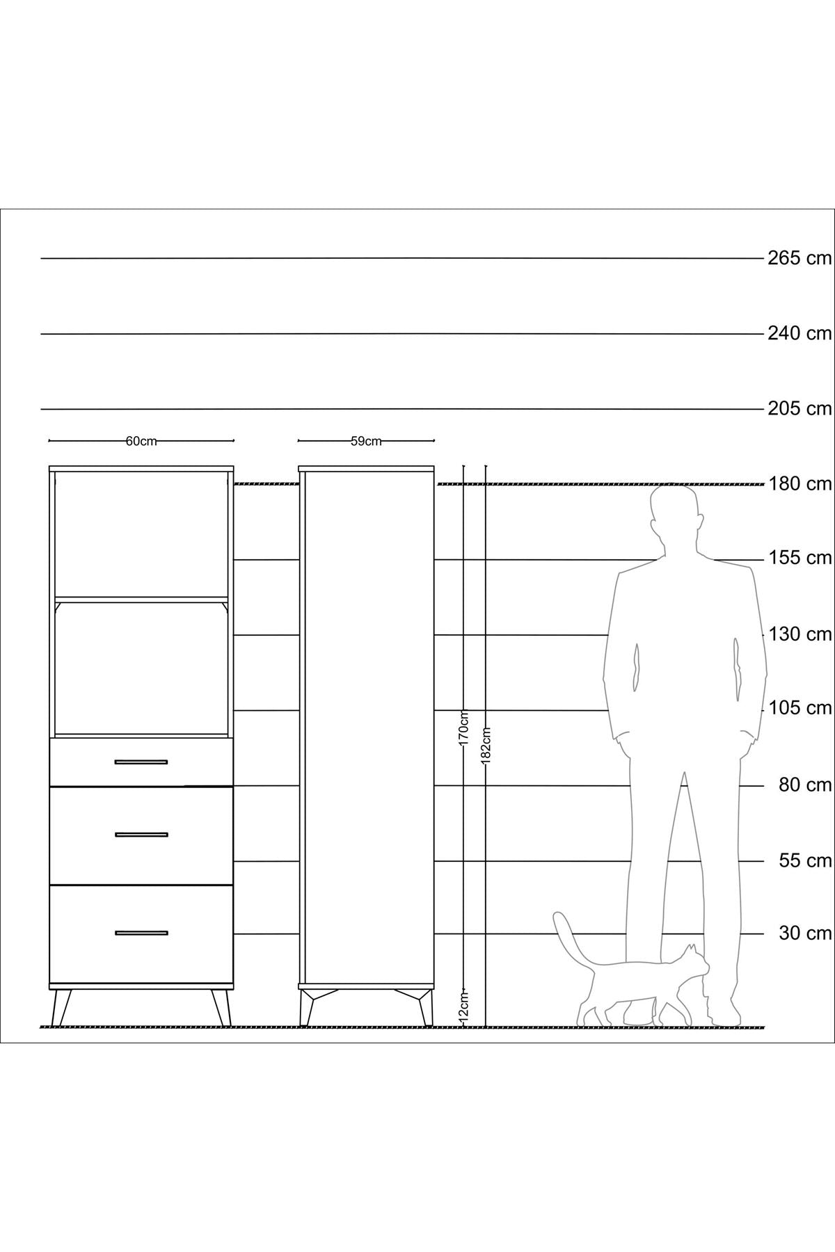 Kronos Dolap 2 Raflı 3 Çekmeceli 60x59x182 Aytaşı-Antrasit