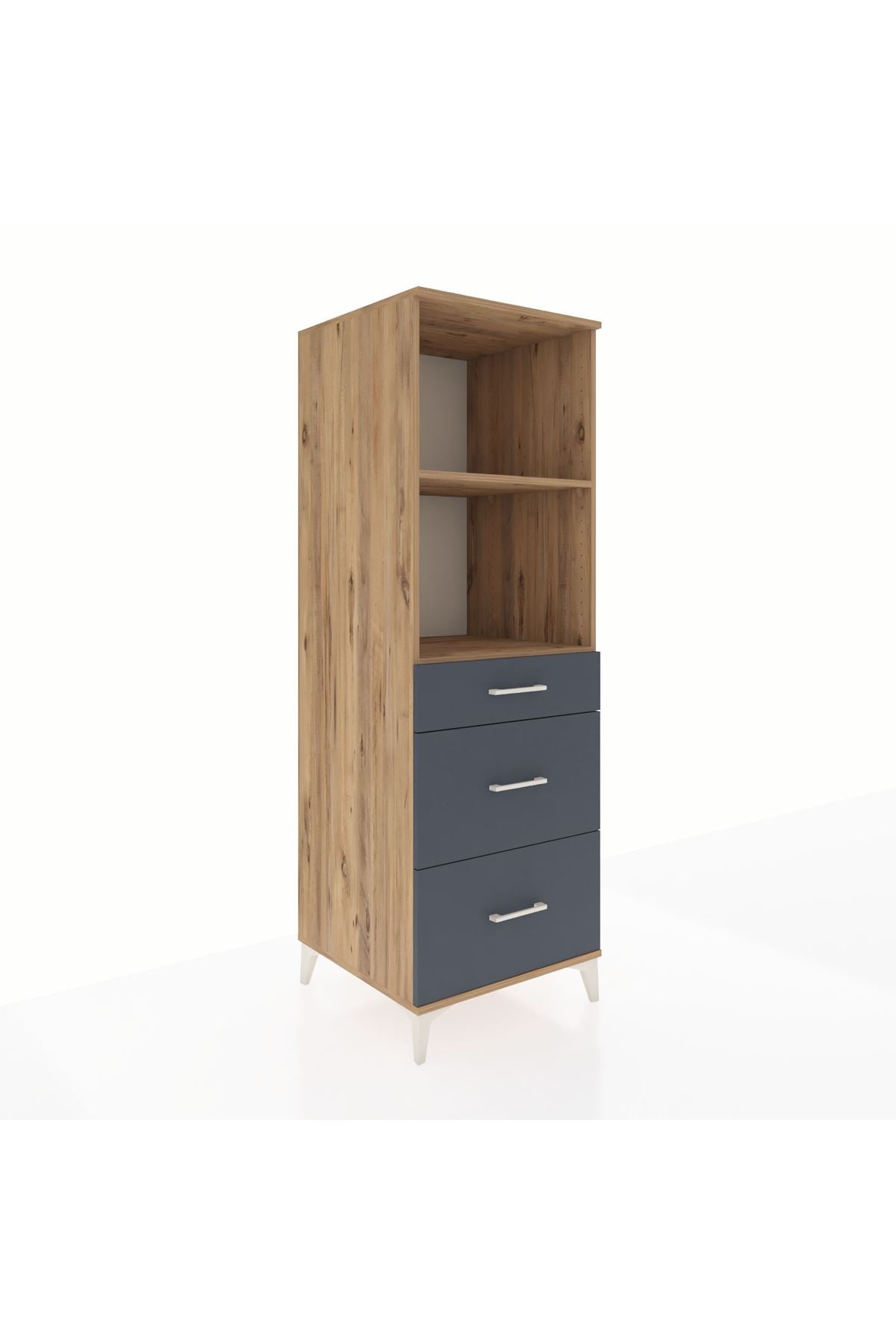 Kronos Dolap 2 Raflı 3 Çekmeceli 60x59x182 Çam-Antrasit