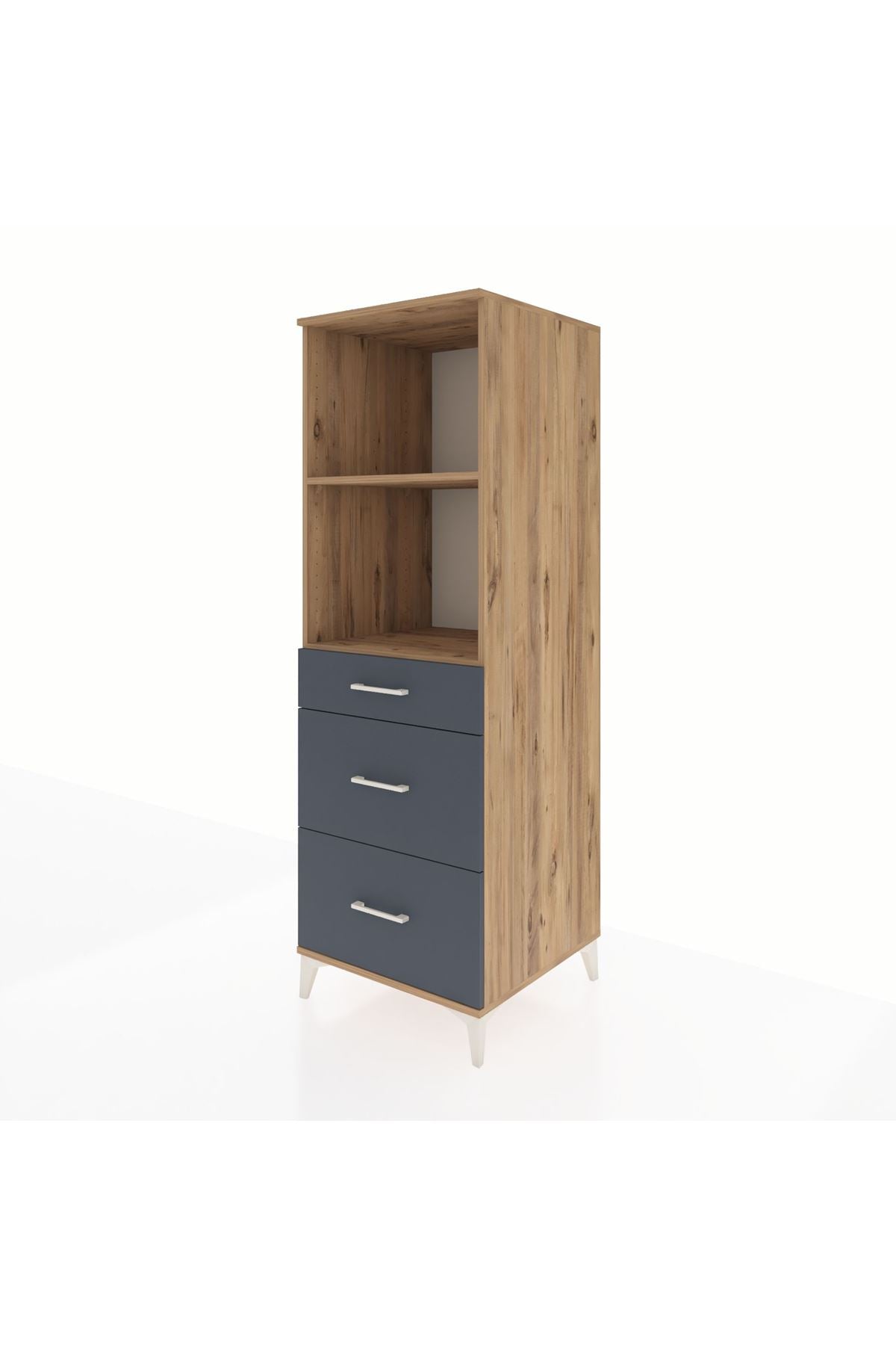 Kronos Dolap 2 Raflı 3 Çekmeceli 60x59x182 Çam-Antrasit