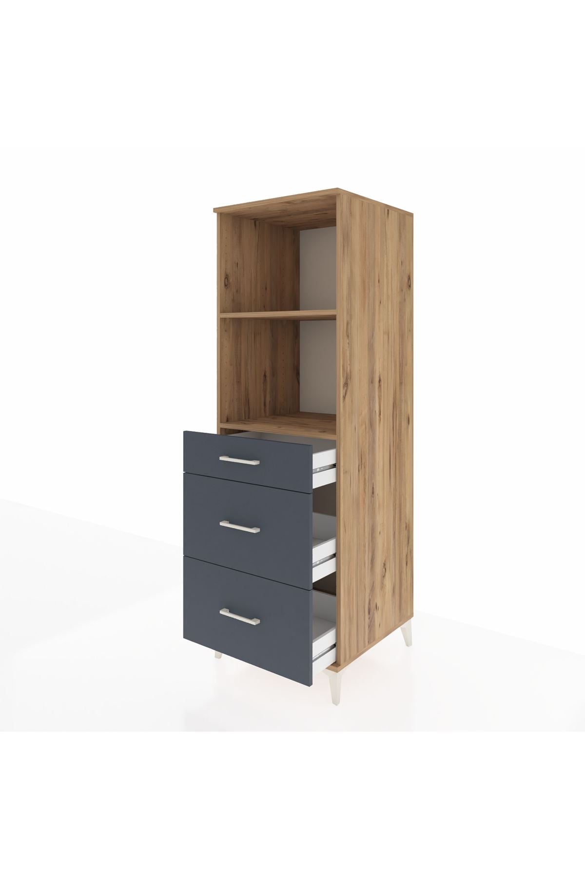 Kronos Dolap 2 Raflı 3 Çekmeceli 60x59x182 Çam-Antrasit