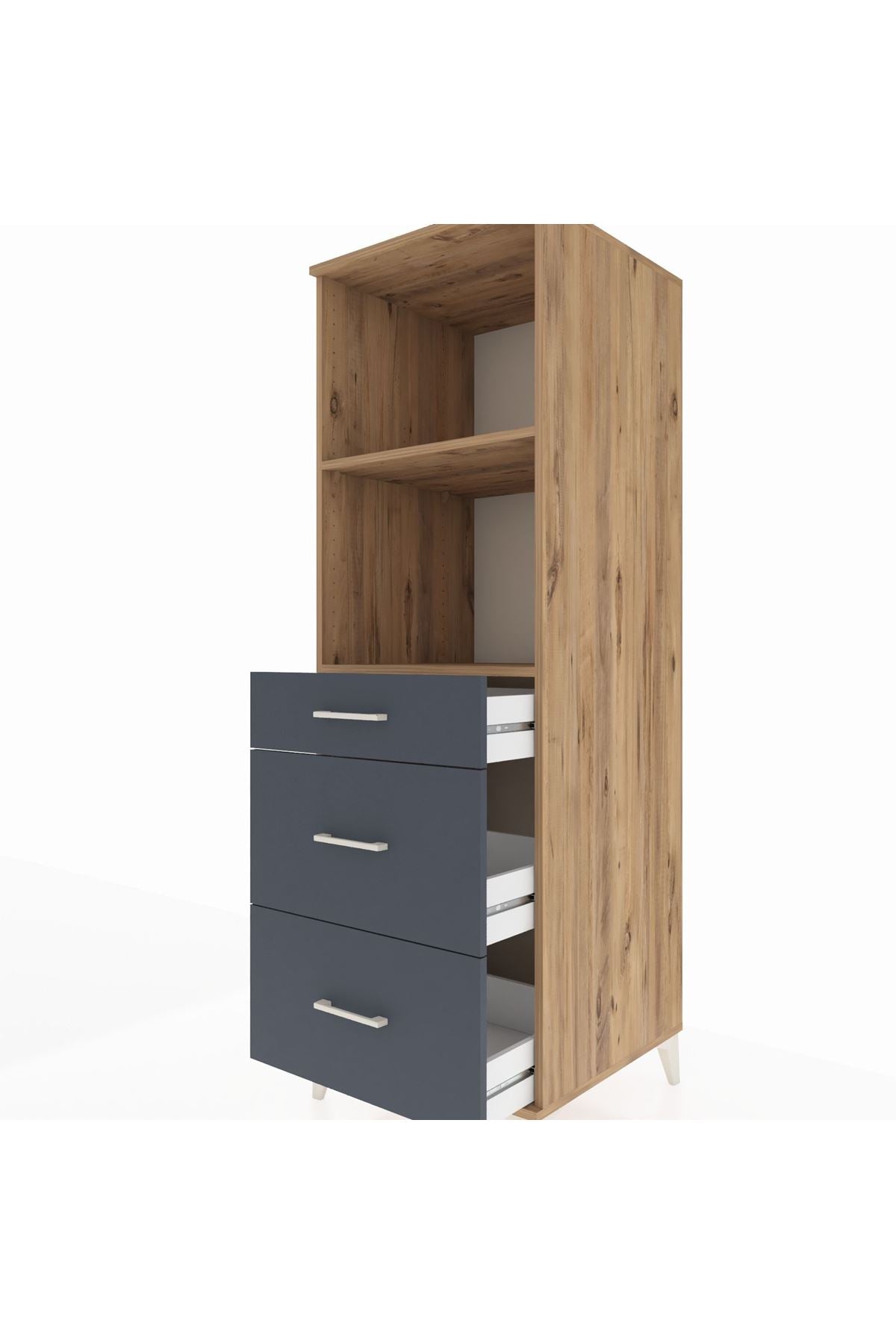 Kronos Dolap 2 Raflı 3 Çekmeceli 60x59x182 Çam-Antrasit